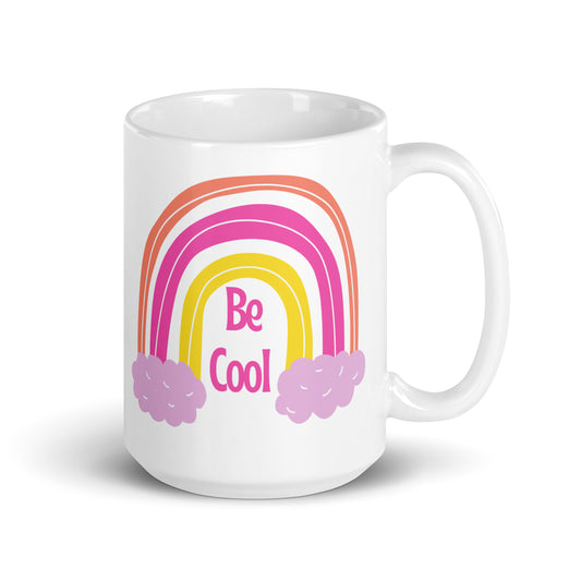 Be cool pink yellow hues laidback cool sticker mug cup glossy sturdy