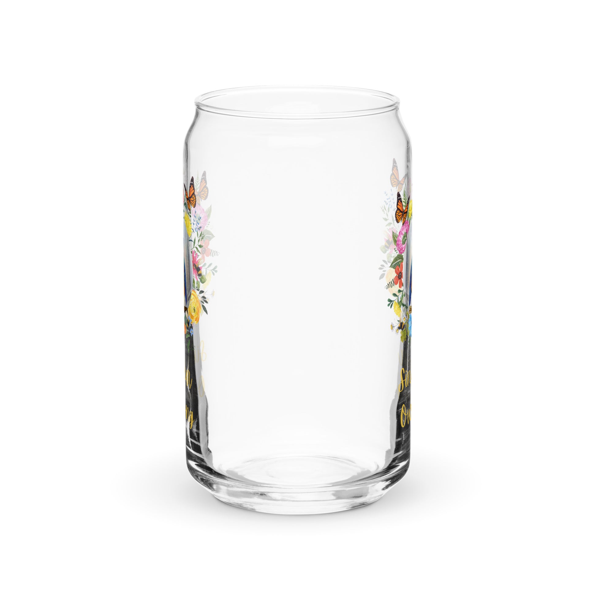 Bluebird Floral Can shaped glass