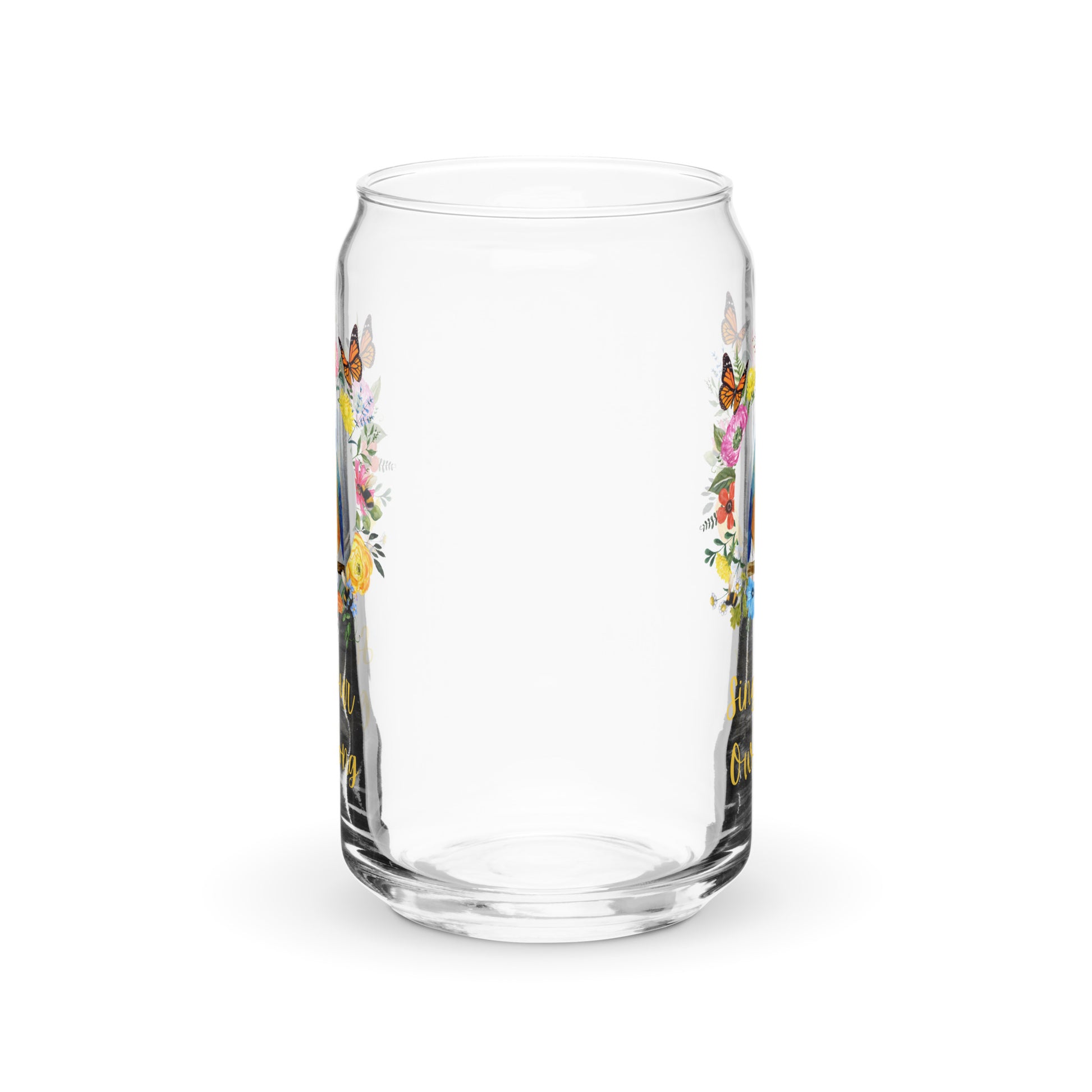 Bluebird Floral Can shaped glass