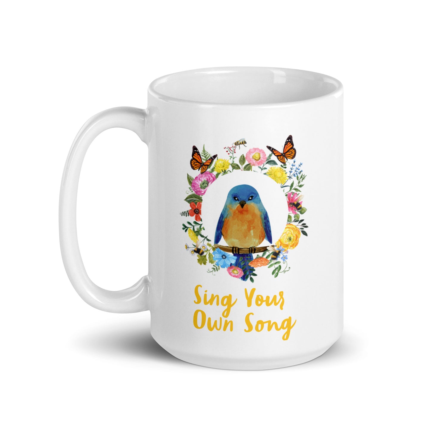 Bluebird Floral White glossy mug