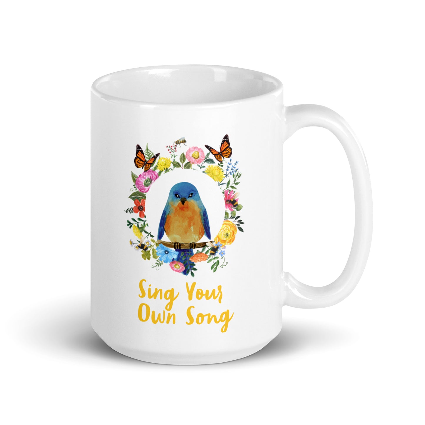 Bluebird Floral White glossy mug