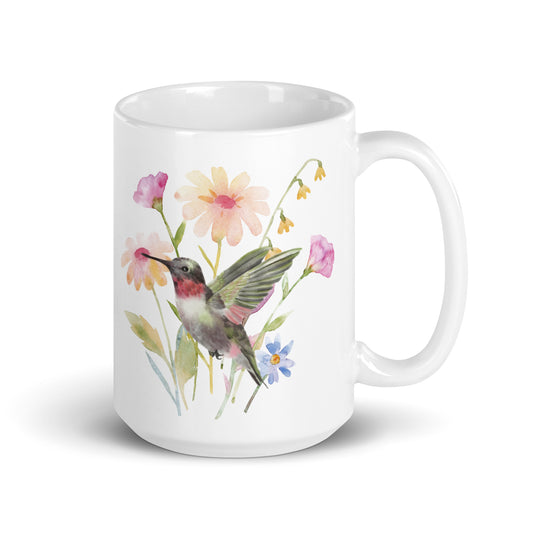 Hummingbird White glossy mug 