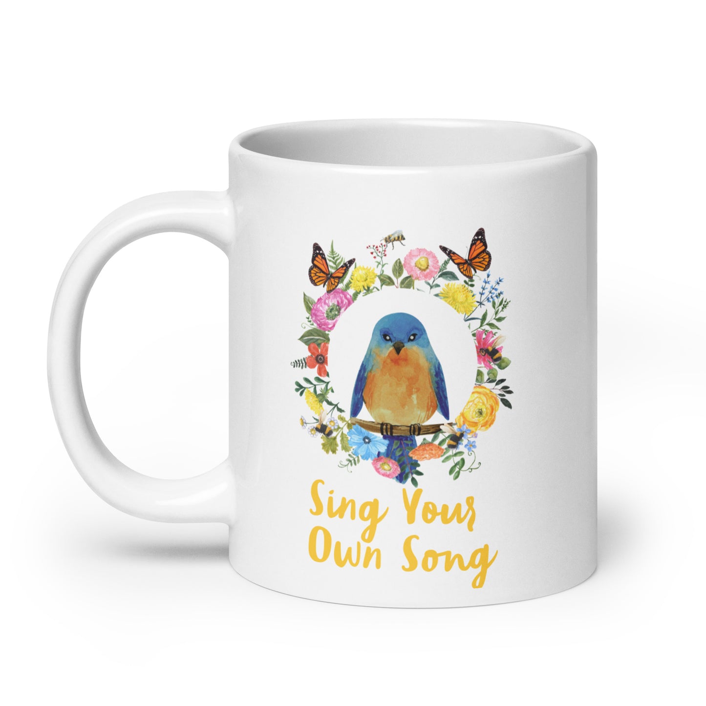 Bluebird Floral White glossy mug