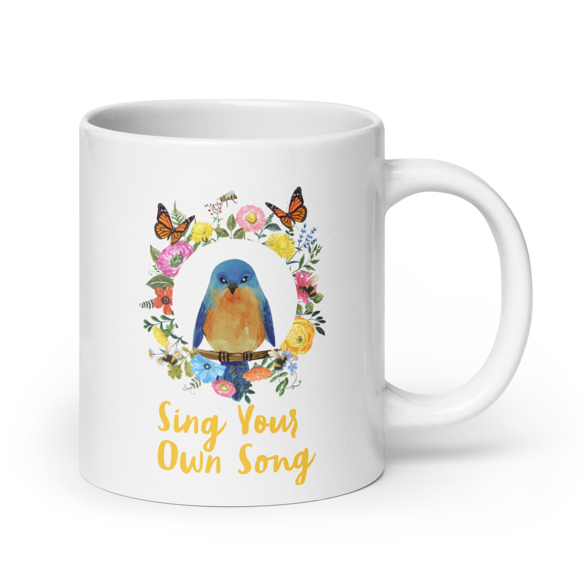 Bluebird Floral White glossy mug