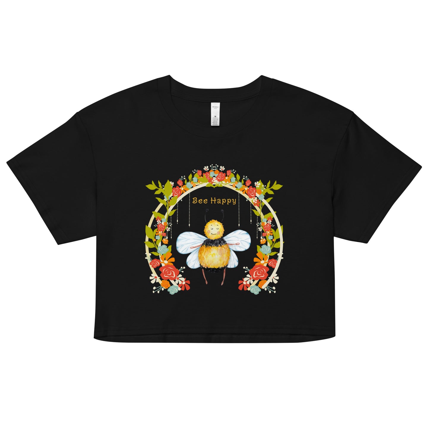 Bee Happy Women’s black crop top