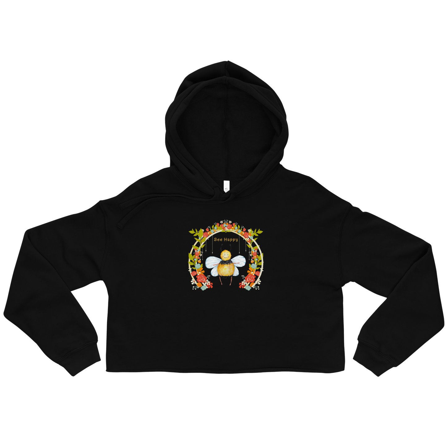 Women's Bee Happy Black Crop Hoodie