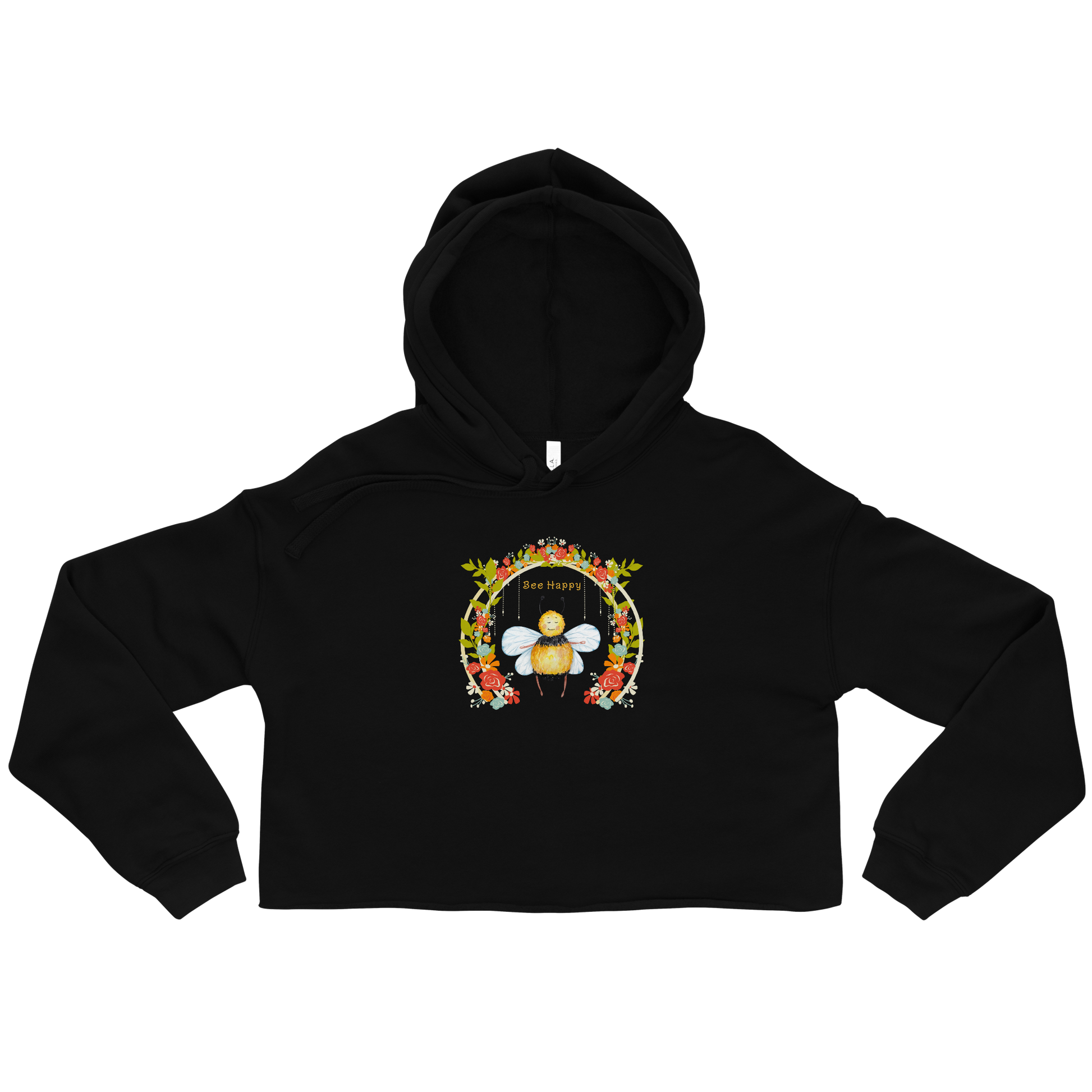 Women's Bee Happy Black Crop Hoodie