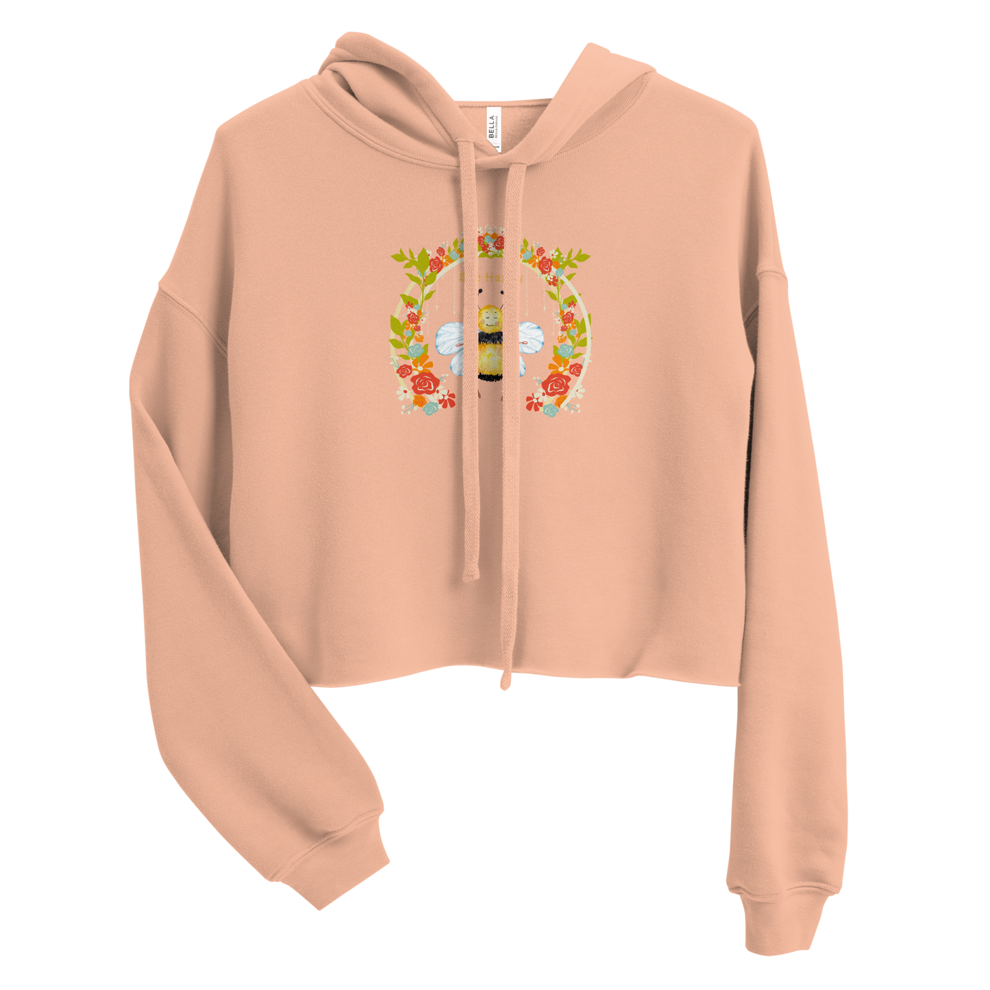 Women's Bee Happy Peach Crop Hoodie