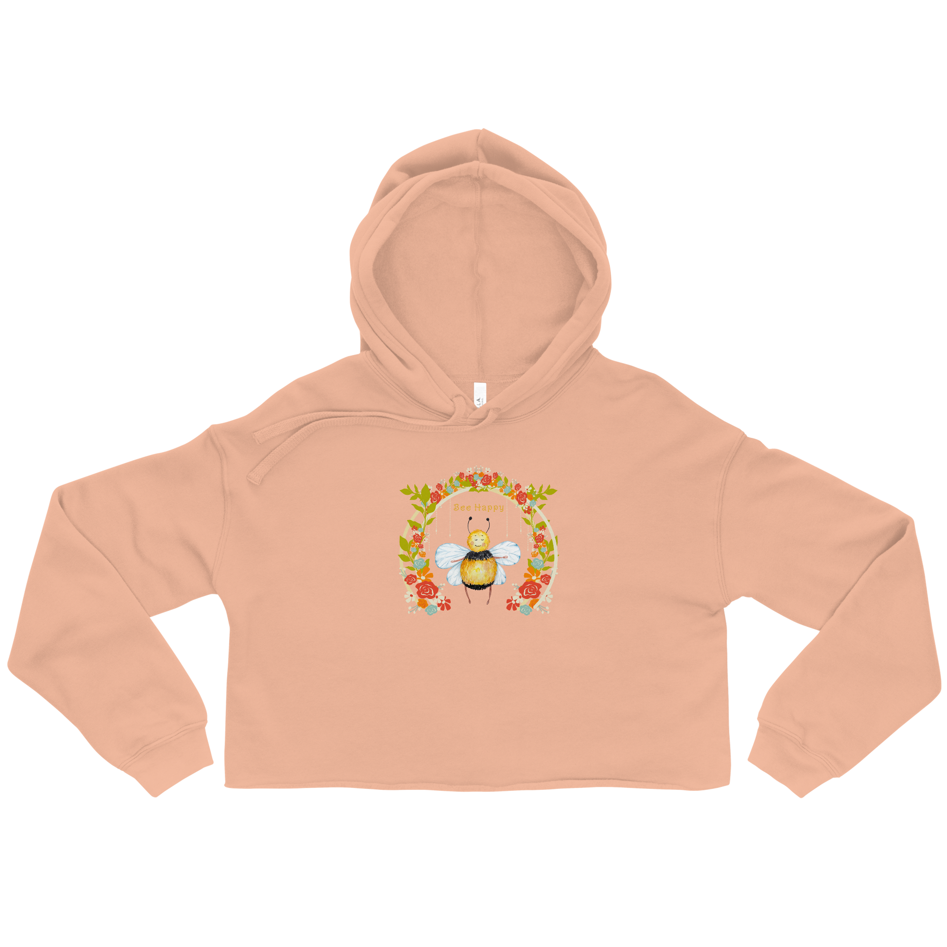 Women's Bee Happy Peach Crop Hoodie