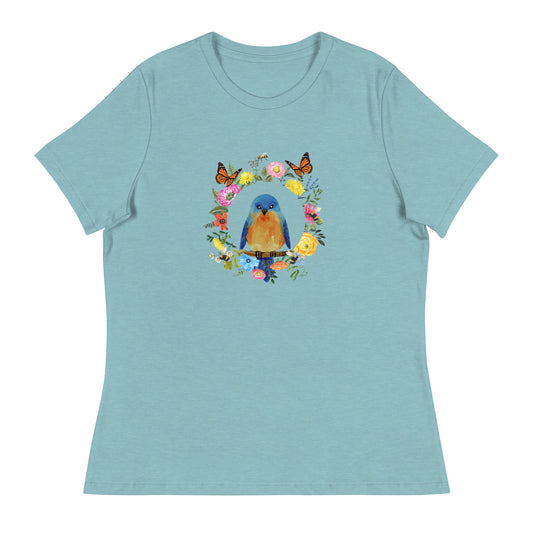 Bluebird Floral Women's  lagoon blue Relaxed T-Shirt