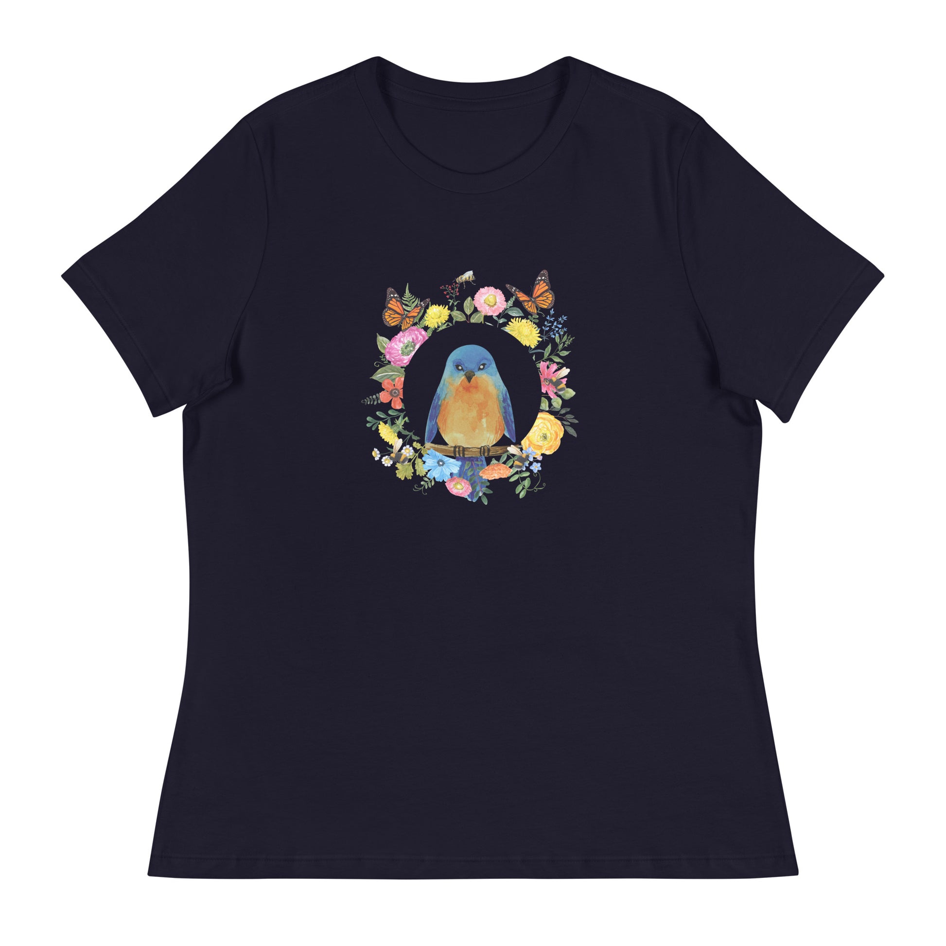 Bluebird Floral Women's navy blue Relaxed T-Shirt